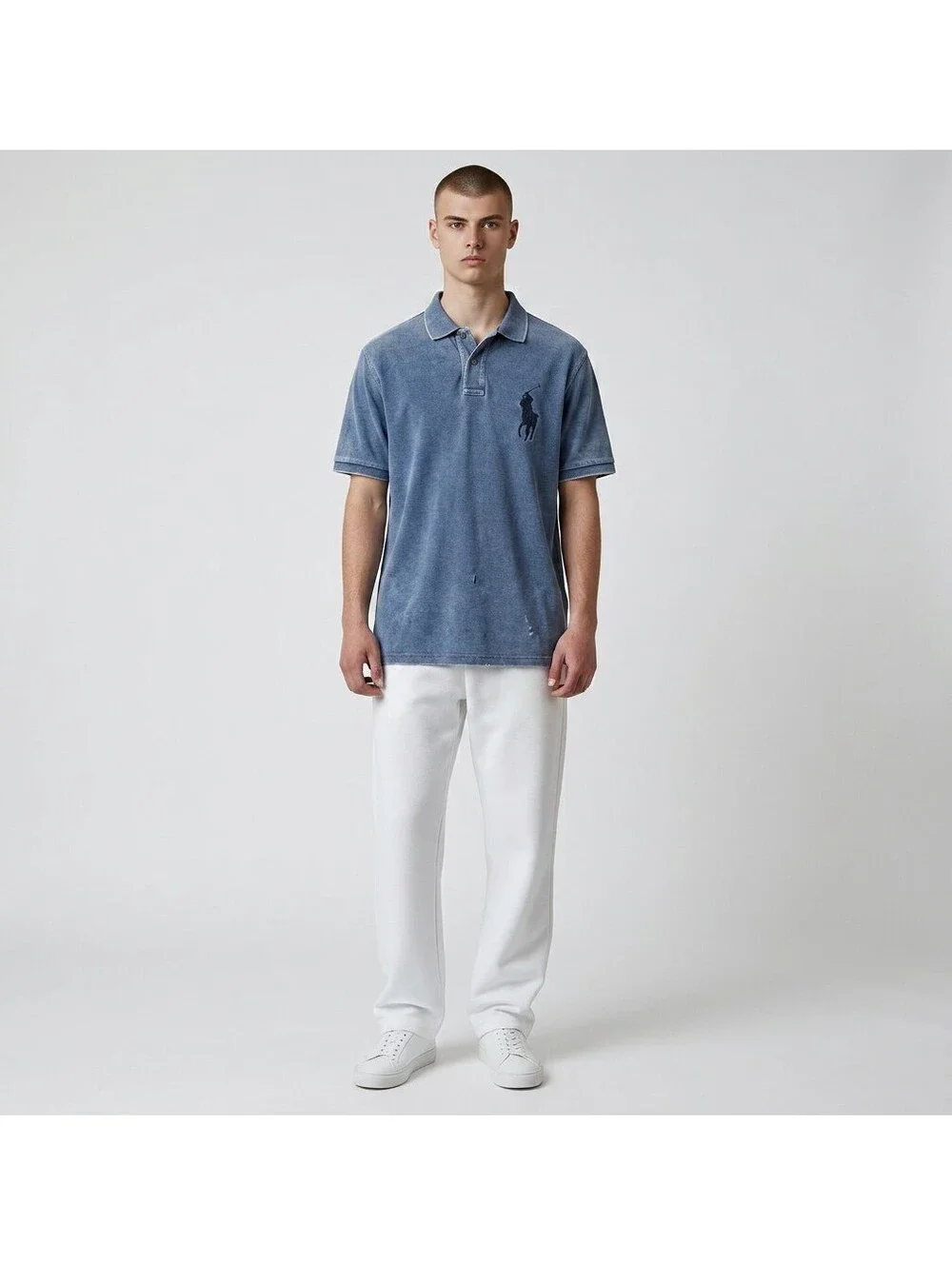 Ralph Lauren Polo Shirt Men M Medium Blue Button Up Collared Short Sleeve Cotton